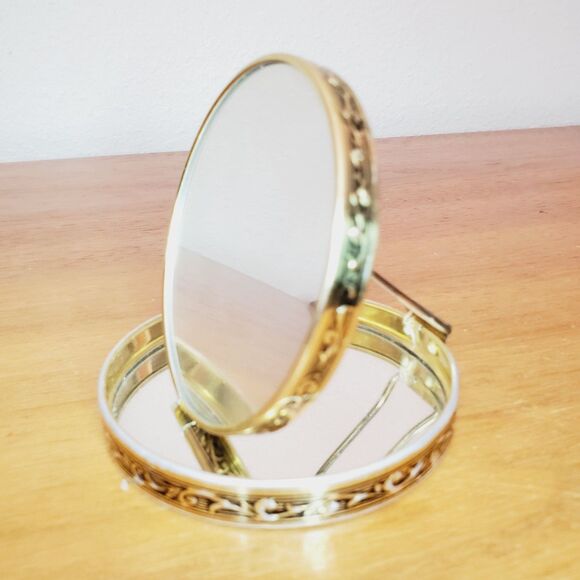 Unique Vintage Accessories - Antique Celluloid Compact Folding Mirror 1930s Vintage Japan Fancy Makeup Mirror